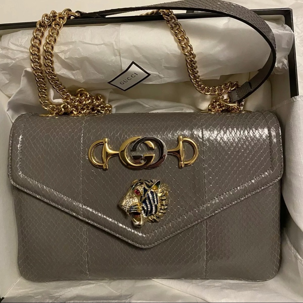 Gucci rajah medium python flap